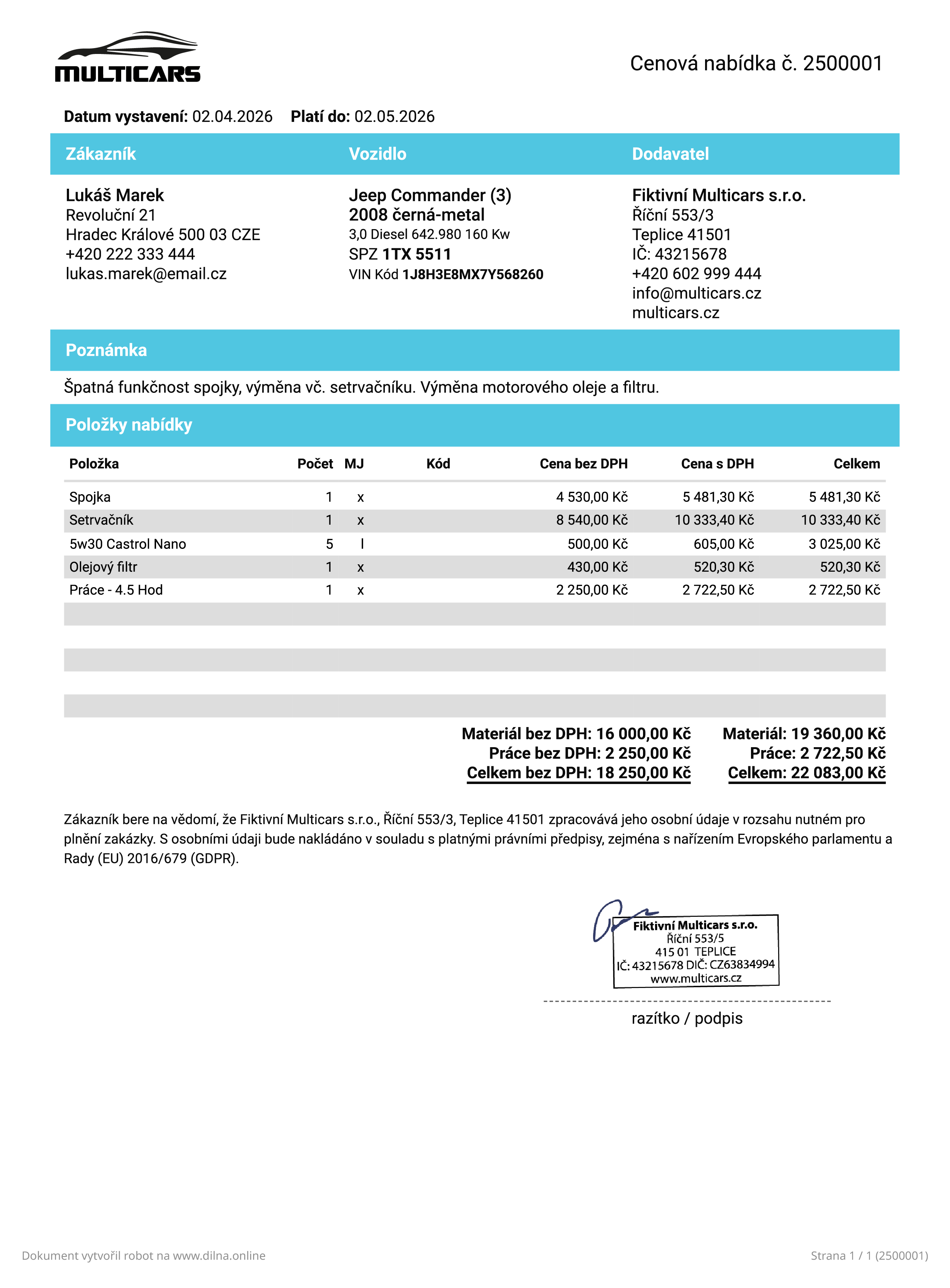 Cenová nabídka info