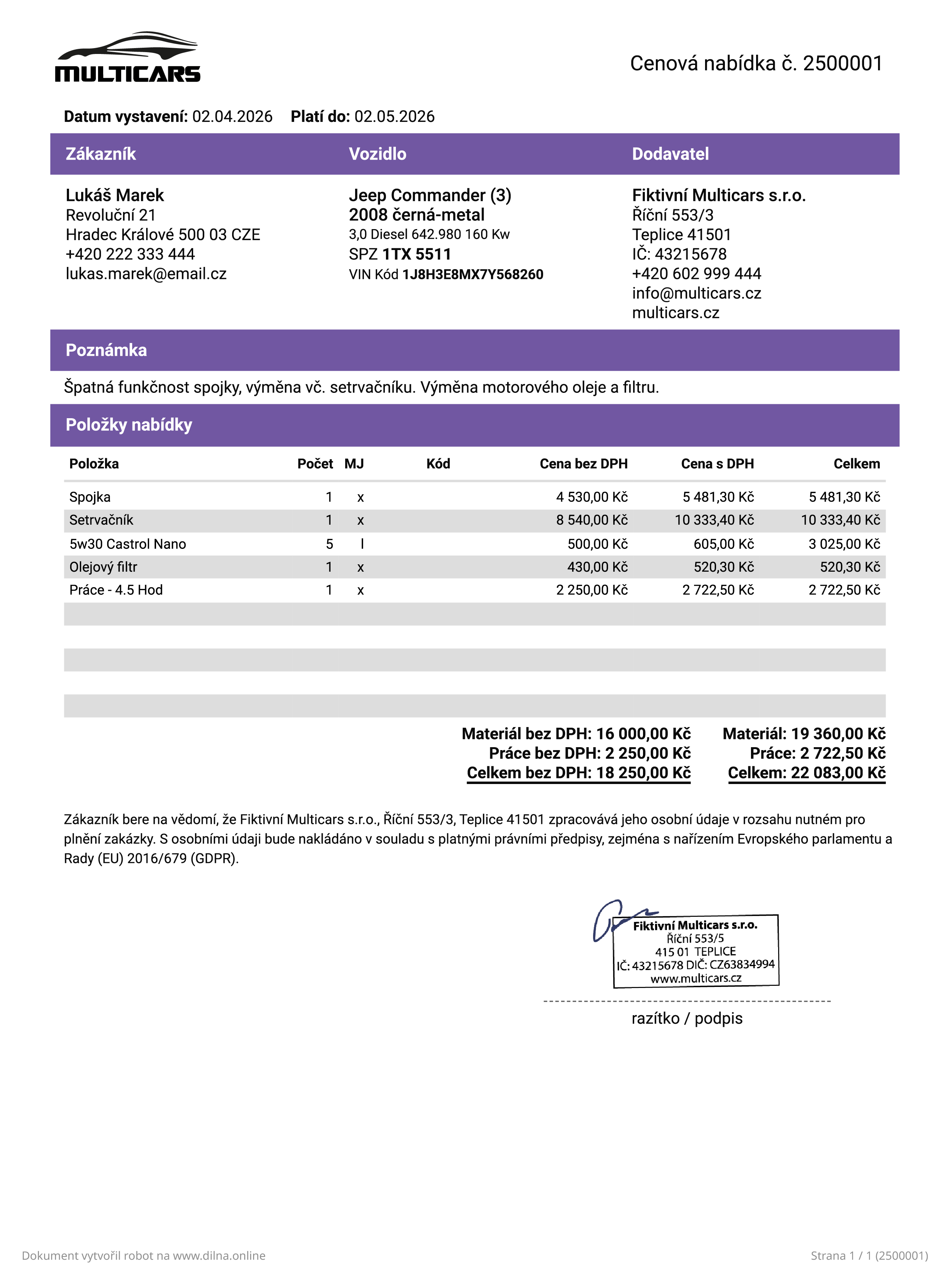 Cenová nabídka primary
