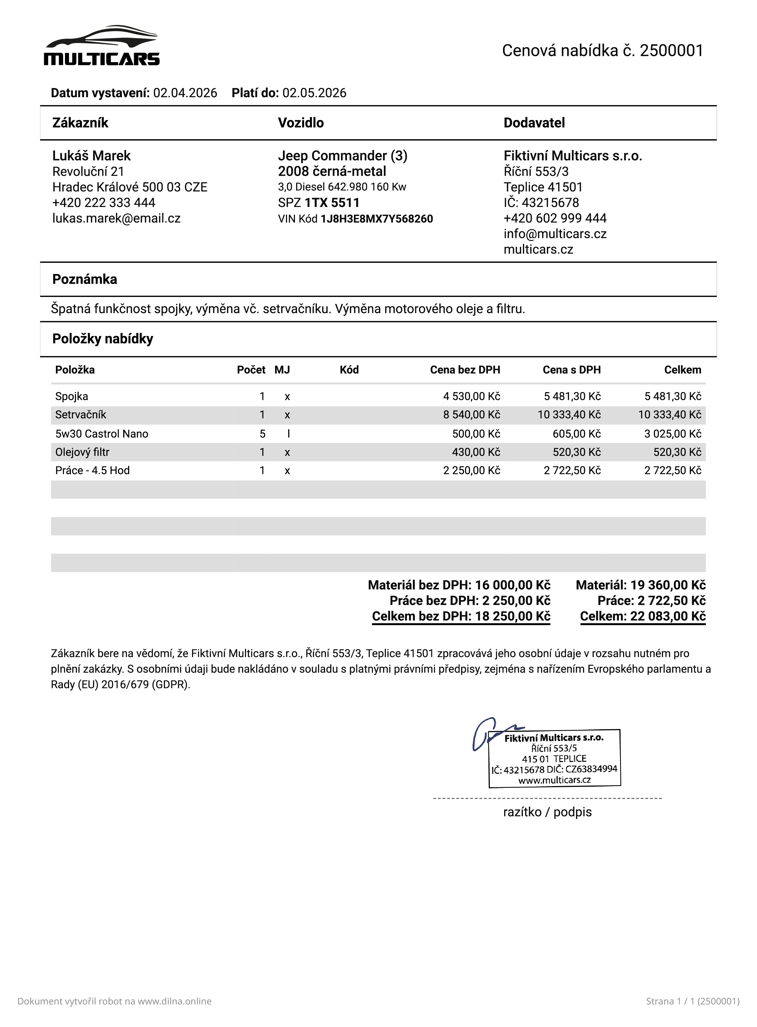 Cenová nabídka white