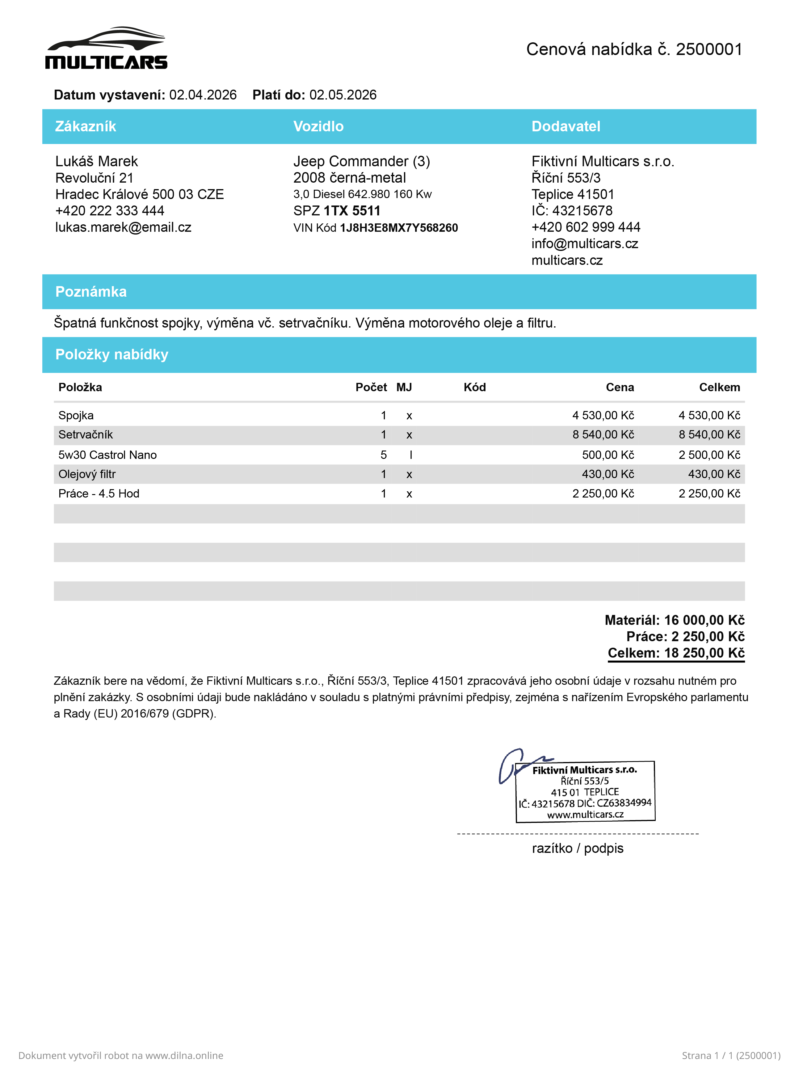 Cenová nabídka info