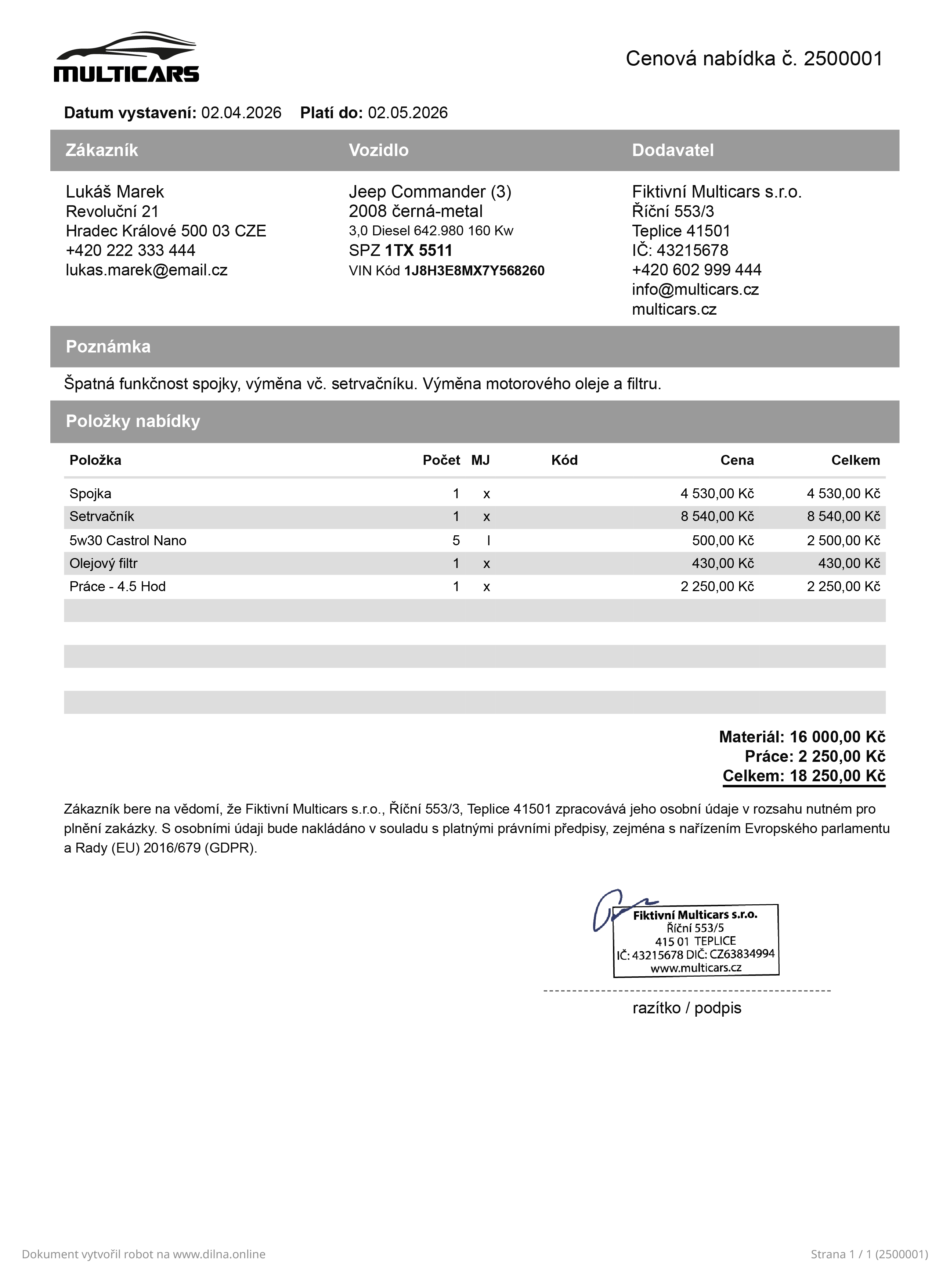 Cenová nabídka secondary