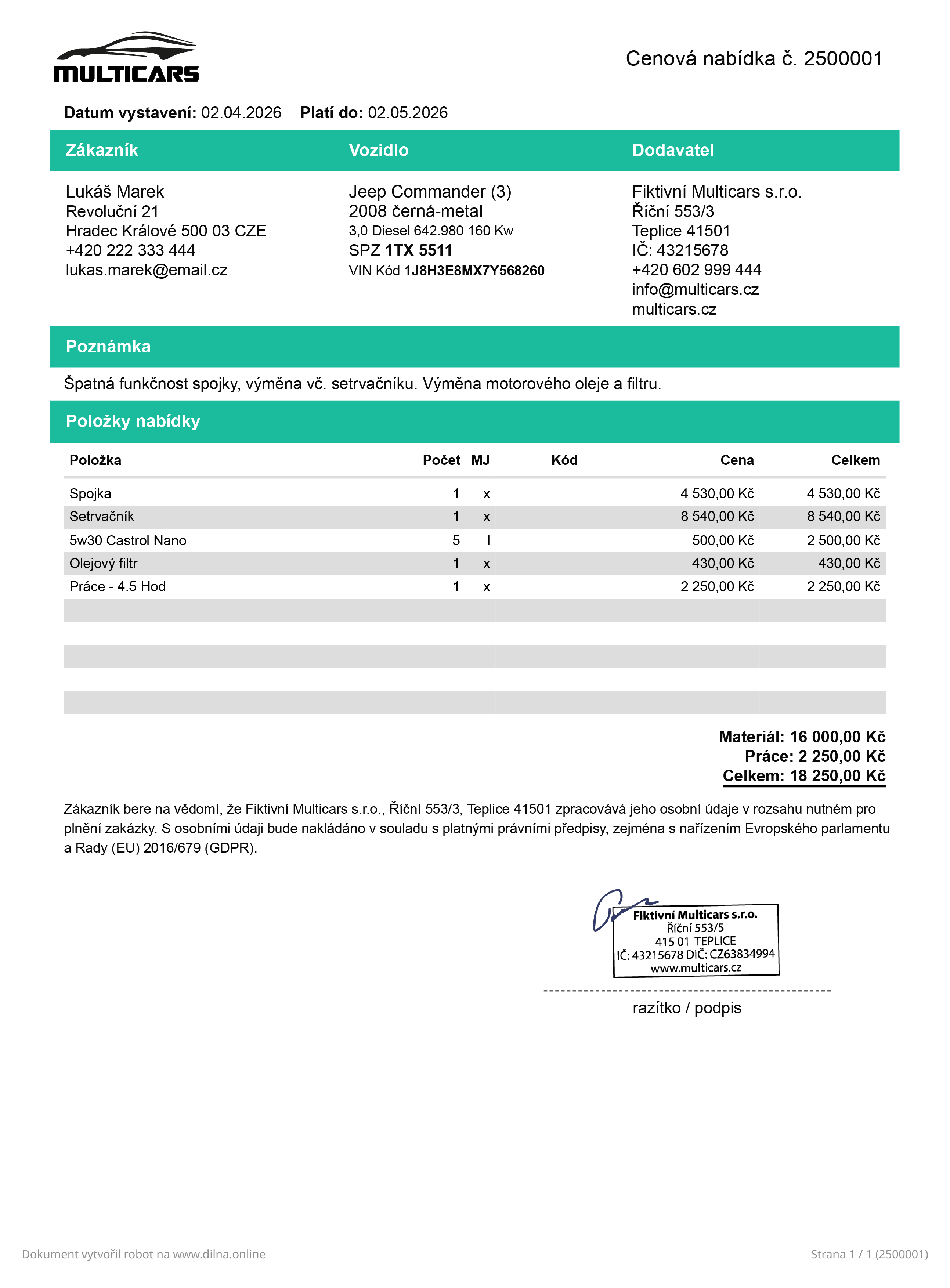 Cenová nabídka success