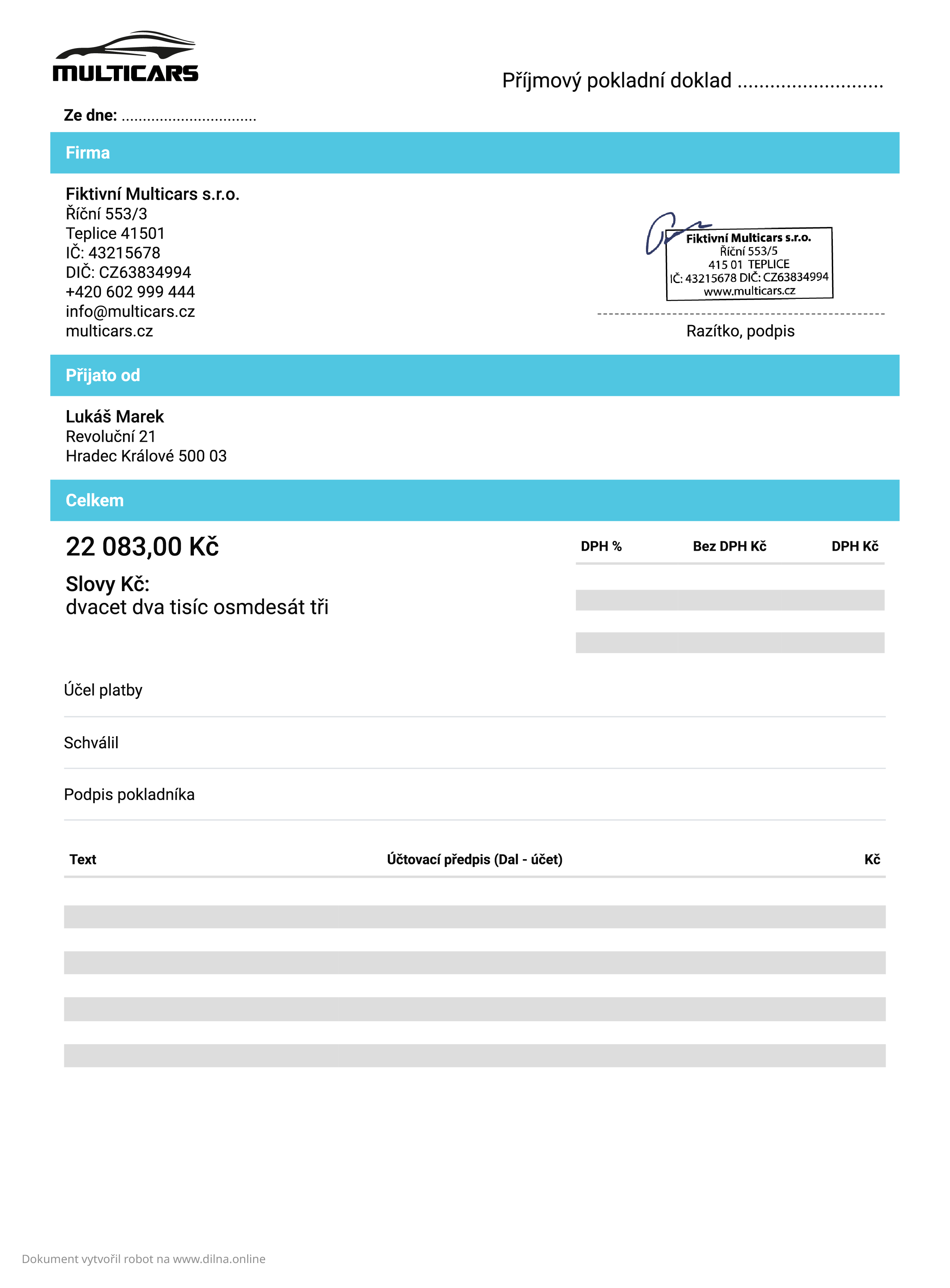 Příjmový pokladní doklad info