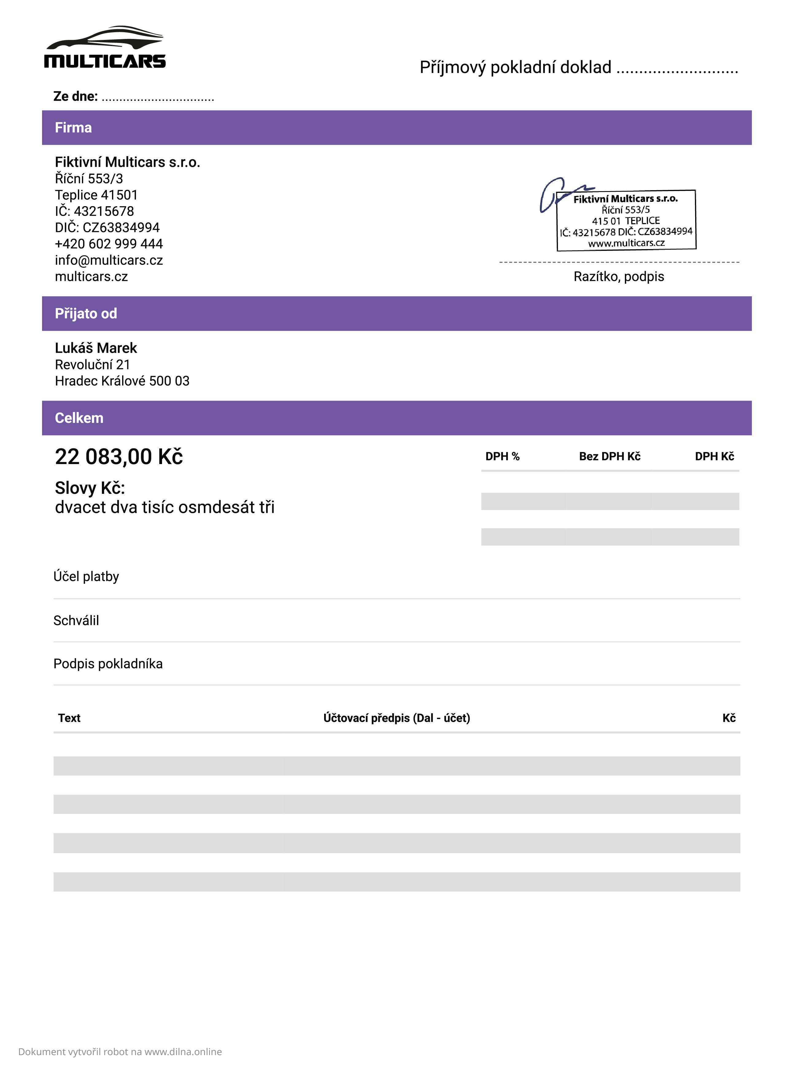 Příjmový pokladní doklad primary