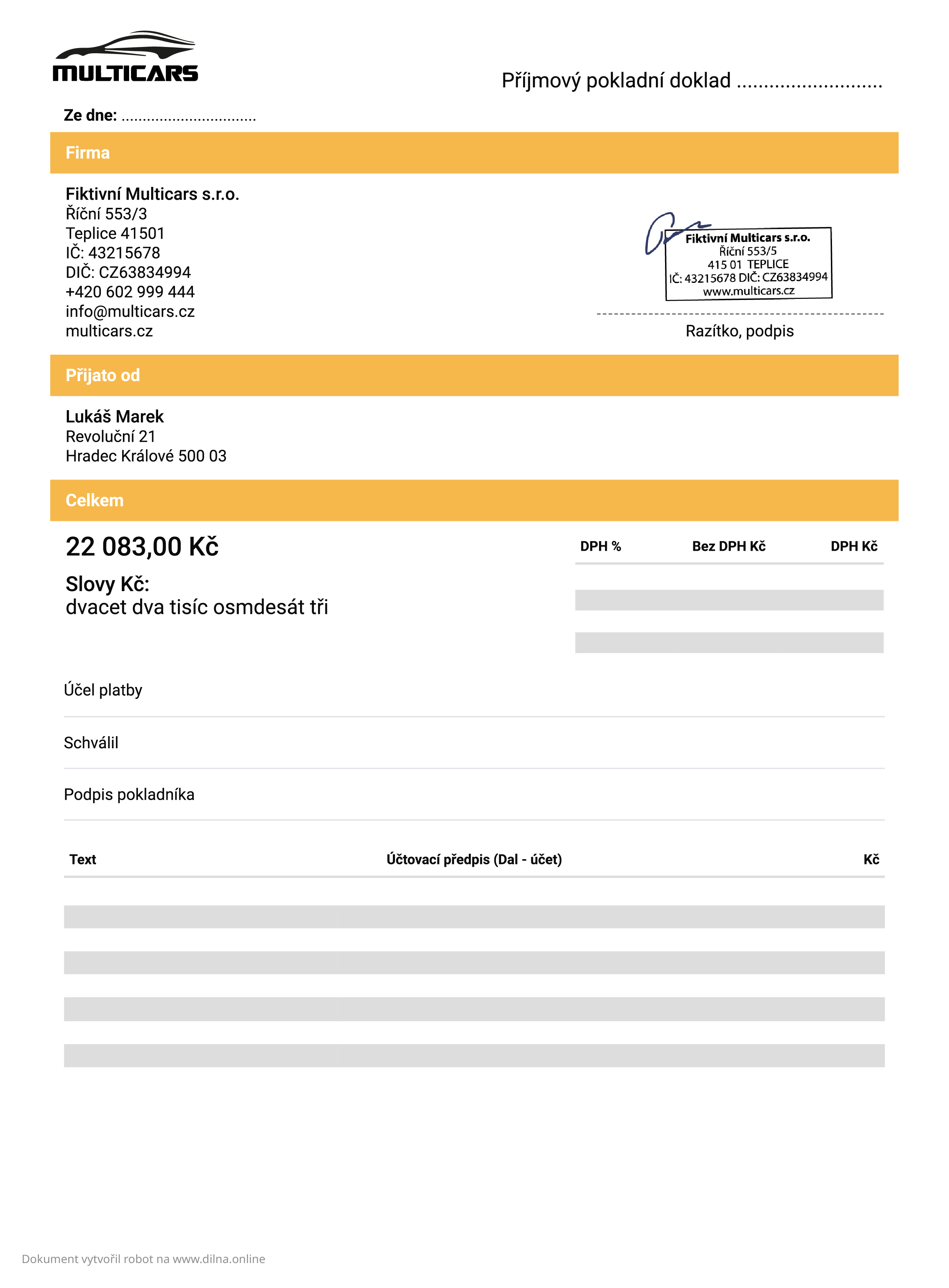 Příjmový pokladní doklad warning