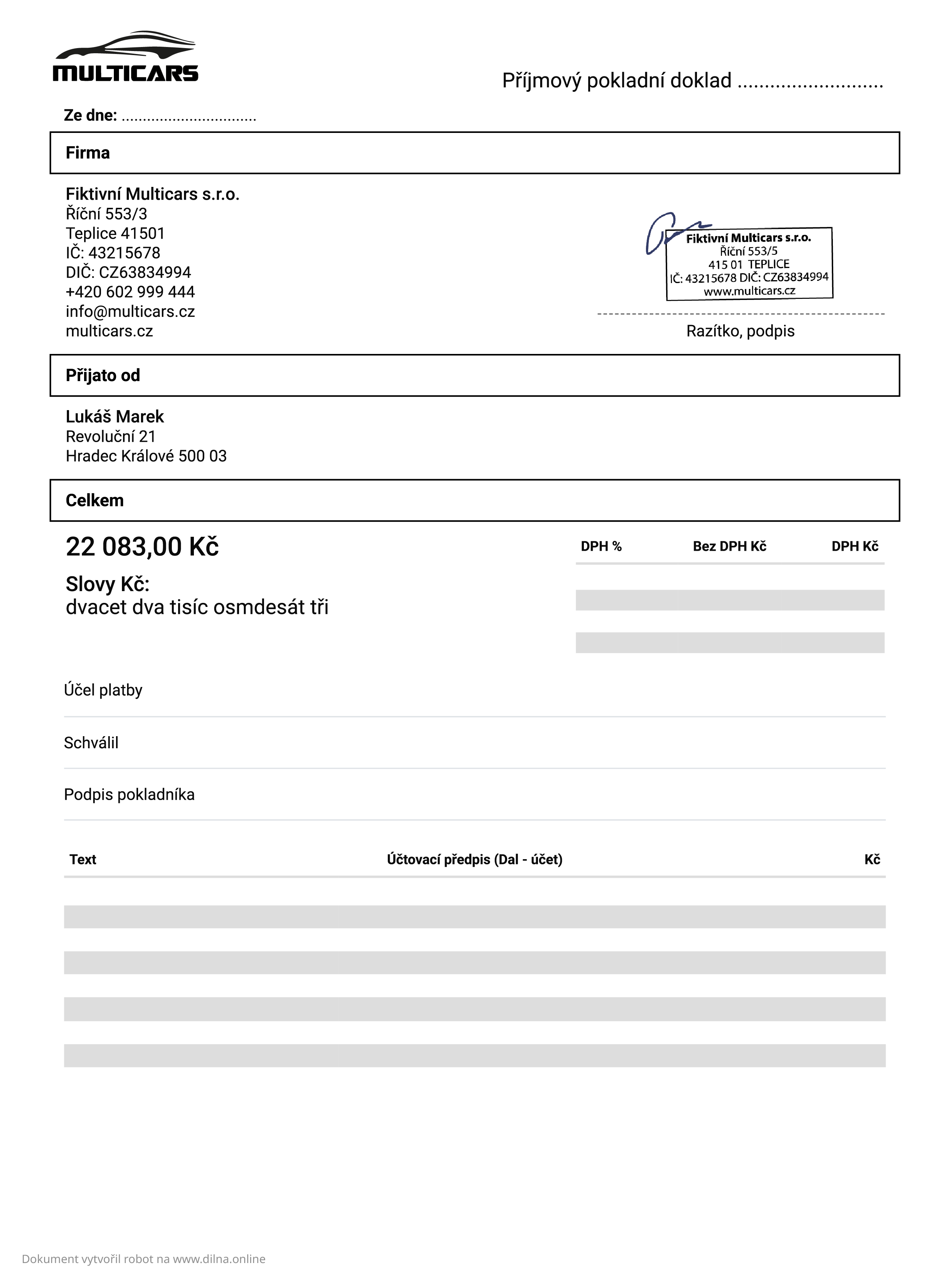 Příjmový pokladní doklad white