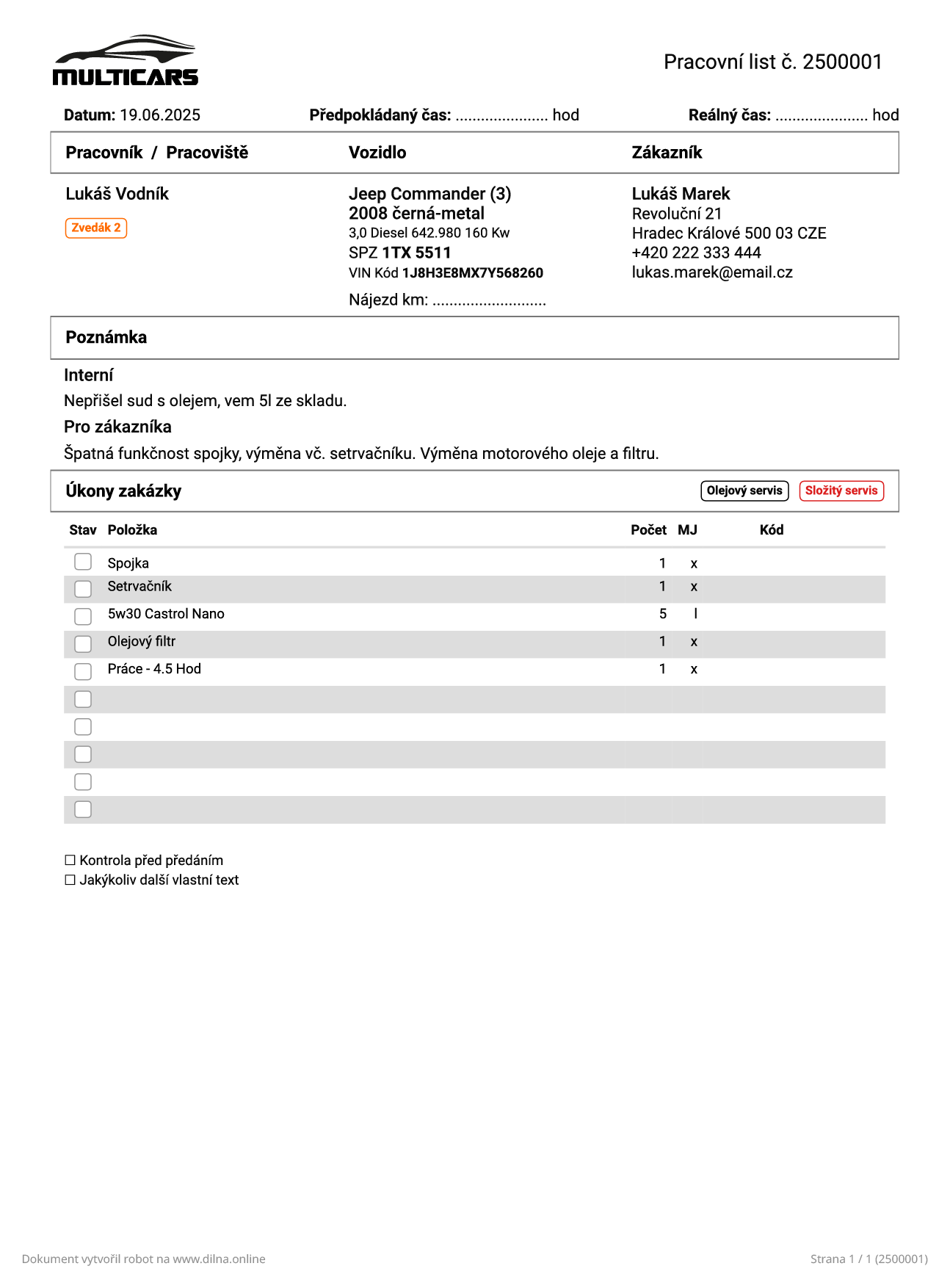 Pracovní list white